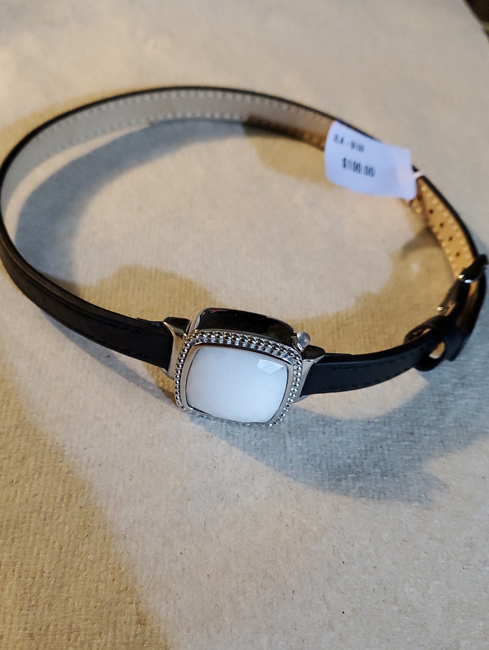 Black Leather Strap Watch with White Dial Accent